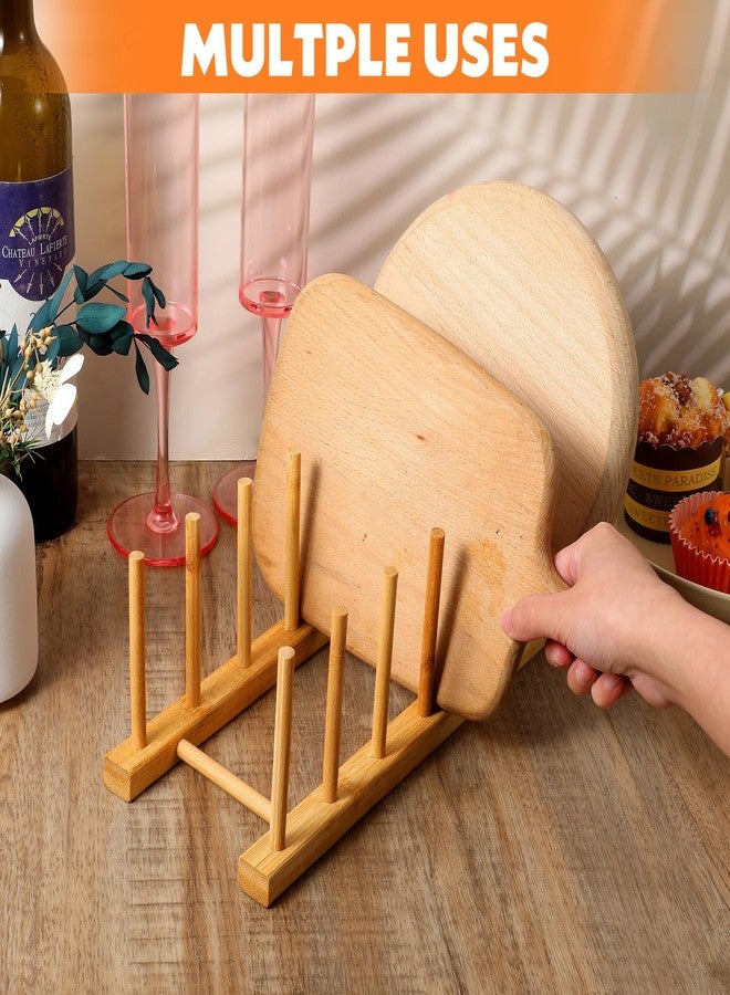 AojSup 8 Pcs Bamboo Plate Holder & Wooden Dish Rack Organizer, 11.6x4.7x3.9 Inch Bamboo Wooden Dish Rack for Plates, Bowls, Cutting Boards & Kitchen Cabinet Storage - Image 5